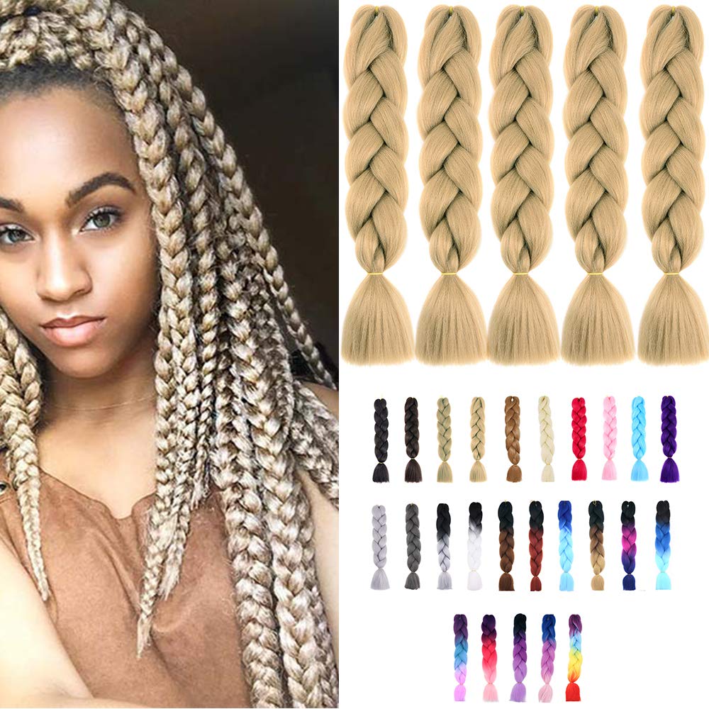 24" Braiding Hair Extension Jumbo Braids Synthetic 5bundles/pack Crochet Hair Afro Box Braid Heat Resistent (Deep Blonde)