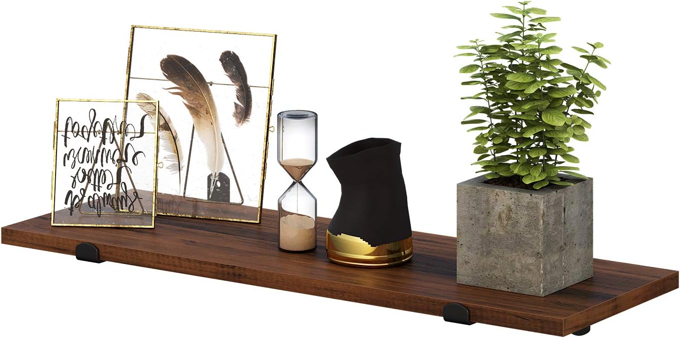 SONGMICS Set of 2 Floating Shelves, Decorative Retro Style, Maximum Load 15 kg/Unit, 60 x 20 x 7 cm, MDF Brown and Black LWS04NB - Image 5