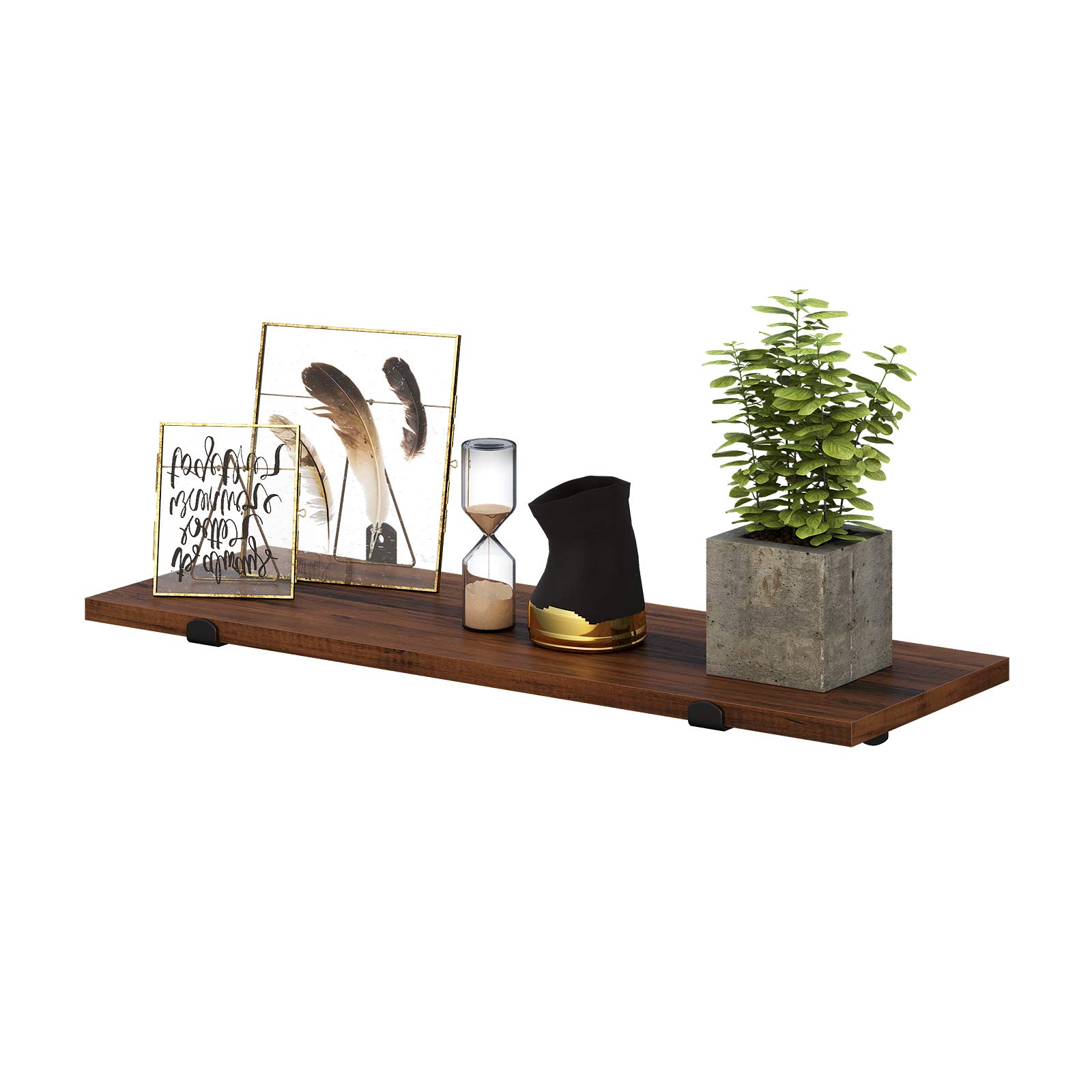 SONGMICS Set of 2 Floating Shelves, Decorative Retro Style, Maximum Load 15 kg/Unit, 60 x 20 x 7 cm, MDF Brown and Black LWS04NB