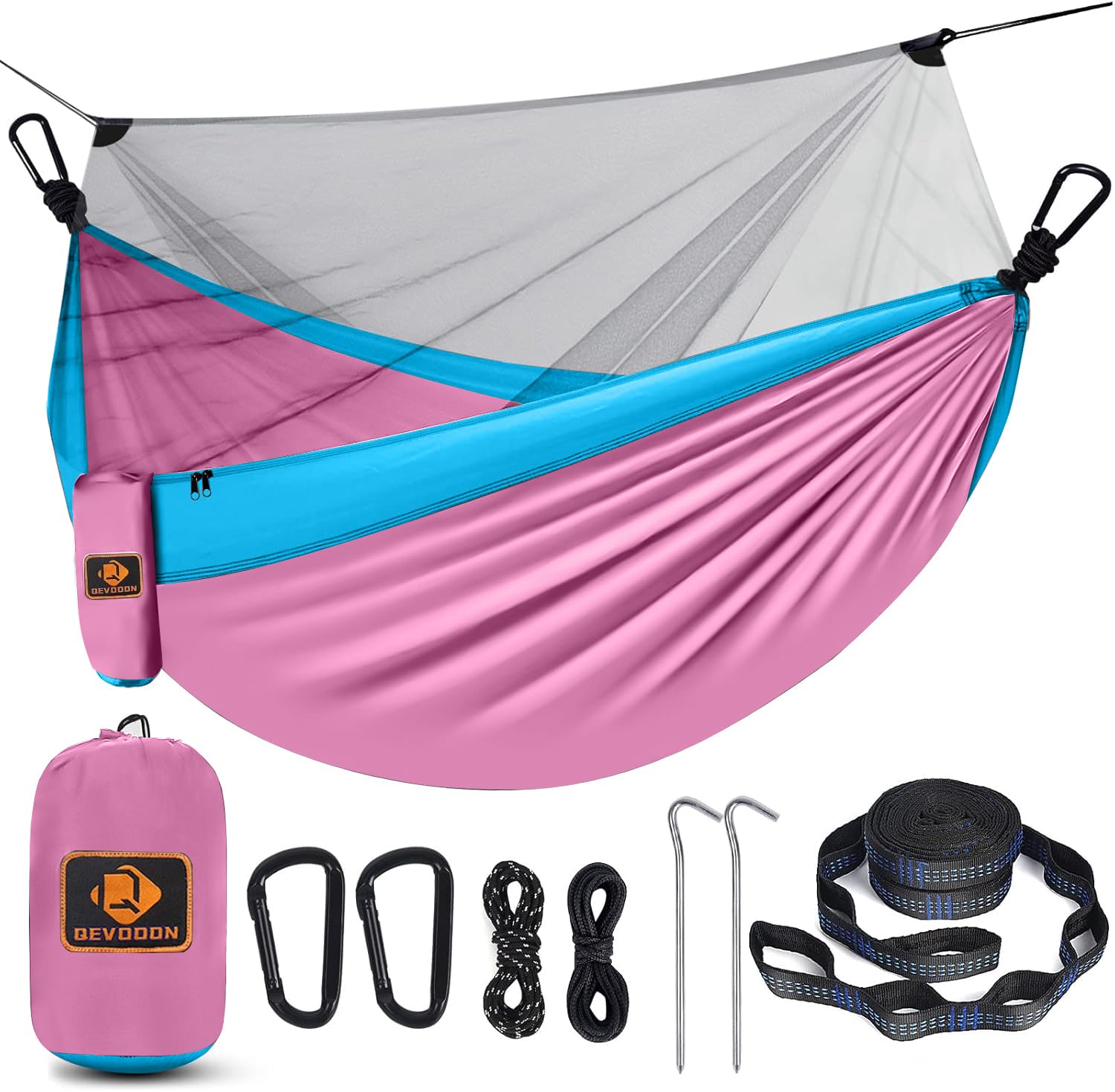 Kids Hammock, Camping Hammock with Mosquito Net, Lightweight Nylon Portable Hammock with 10ft Tree Straps,Hammocks for Travel Hiking Backpacking Beach Patio Image