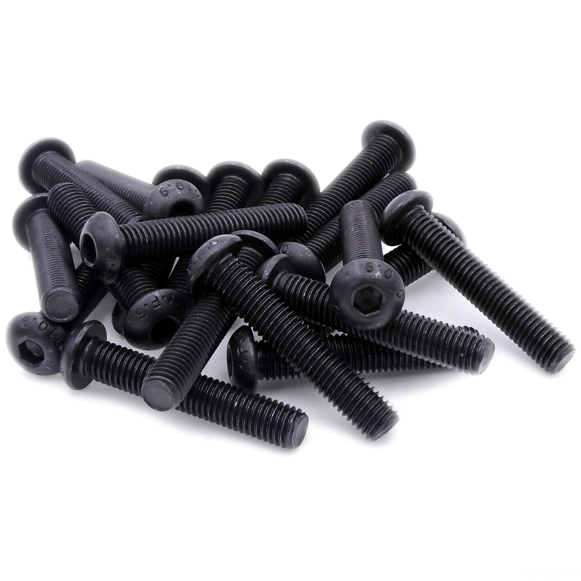 M8 (8mm x 100mm) Hex Socket Button Machine Screw (Bolt) - Black Steel (Pack of 5)