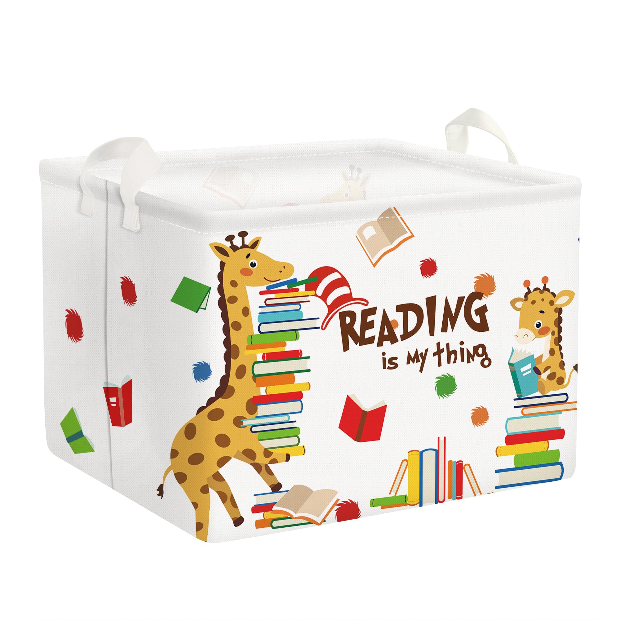 Clastyle Study Baby Laundry Hamper Collapsible Clothes Kids Storage Basket Waterproof Boy Girls Toy Box for Nursery Room, Giraffe Book, 40x30x30 cm