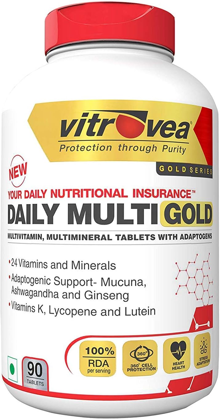 Vitrovea® Daily-Multi Gold Natural Multivitamin Tablets with Adaptogens, Antioxidant and Natural Extracts - 90 Tablets