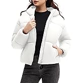 Polu Womens Cropped Puffer Jackets with Removable Hood Lightweight Winter Zip Up Padded Quilted Coat