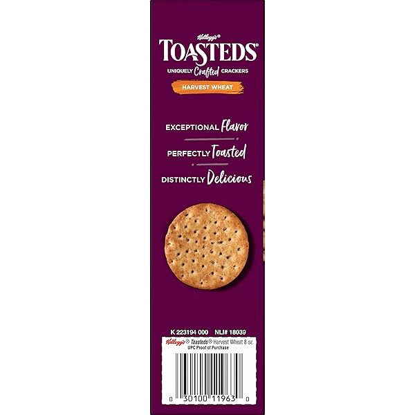 TOASTEDS CRACKERS, LUNCH SNACKS, PARTY SNACKS, HARVEST WHEAT, 8OZ BOX (1 BOX)