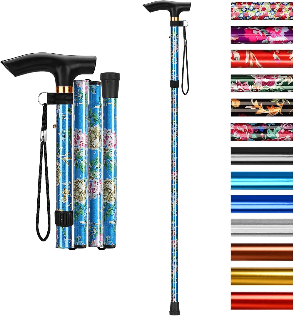 supregear Folding Cane Adjustable Walking Stick Blue Floral Lightweight