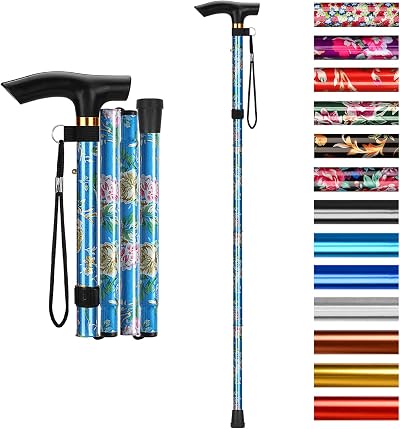 supregear Folding Cane Adjustable Walking Stick Blue Floral Lightweight