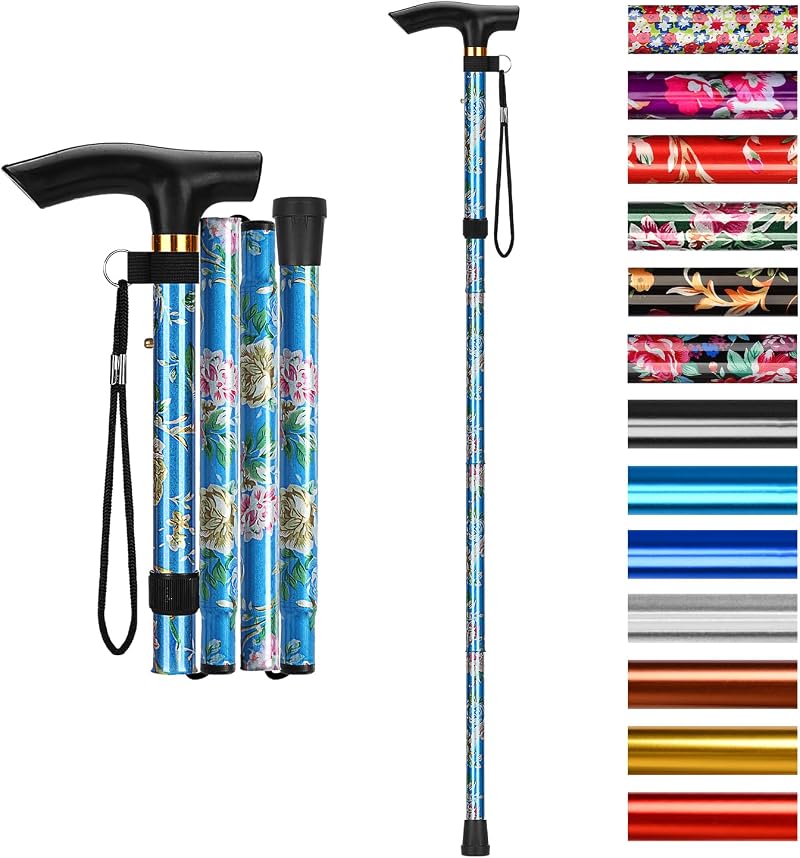 supregear Folding Cane Adjustable Walking Stick Blue Floral Lightweight