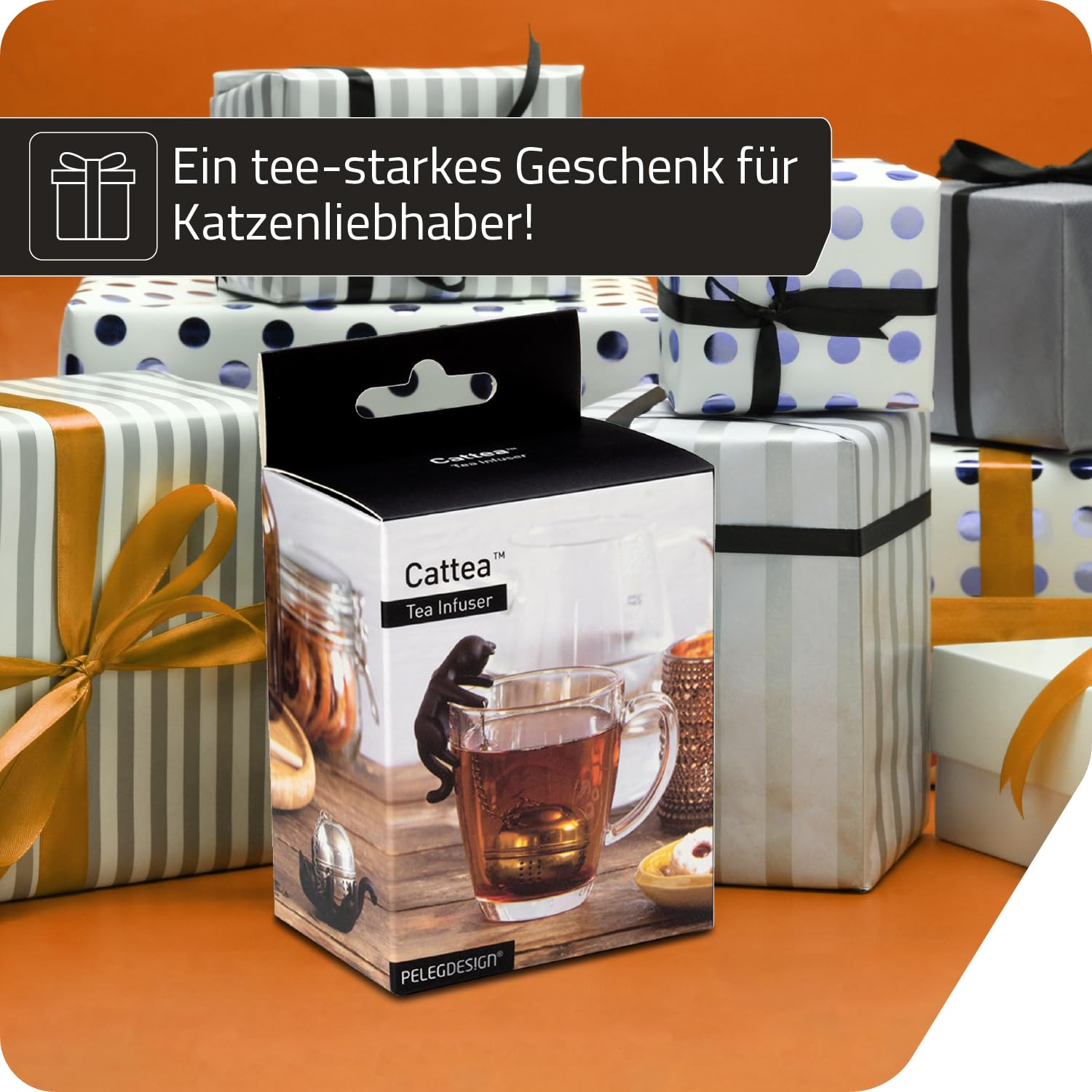 PELEG DESIGN Cattea Tee-Ei Katze – Lustiges Teesieb für losen Tee aus Edelstahl & Silikon, Inklusive Abtropfschale, Originelles Tee-Zubehör & Geschenk für Katzenliebhaber, Schwarz 6