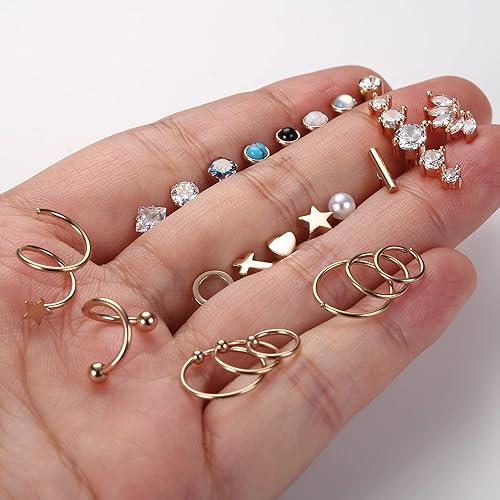 FASACCO Rose Gold Flat Back Cartilage Earrings Surgical Steel