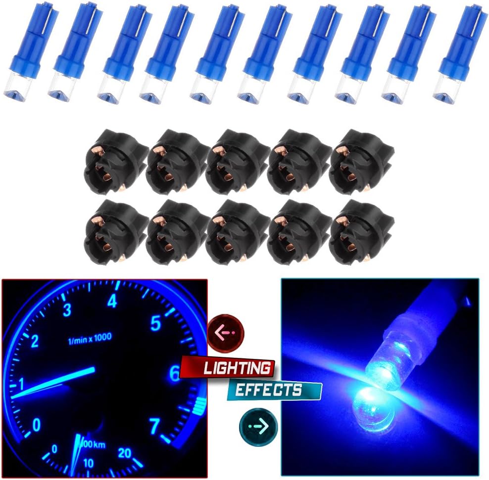 cciyu 10x T5 37 74 Wedge SMD Led Bulbs Instrument Cluster Light Panel Gauge Lamp Red + 10x Twist Sockets 17 37 70 Instrument Panel Cluster Plug Lamp Dash Light Bulb T5 (Concave Blue)