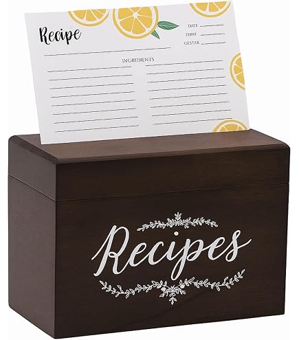 Boîte à Recettes En Bois Avec 150 Fiches Colorées - Dimensions 10.5x15 Cm, Fiches 7.6x12.5 Cm - Organisateur De Cuisine Avec Intercalaires - 10