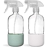 SAVVY PLANET - Glass Spray Bottles for Cleaning, Silicone Sleeve Bottom for Protection, Reusable Glass Spray Bottles 16 Oz Wi