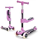 ZIFFY 2-in-1 Toddler Scooter with Seat, 3 Wheel Scooter for Kids 3-5 6-12, Foldable Light-Up Kid Scooters for Boy Girl 110 Lbs, Anti-Slip Deck, 3 Adjustable Height Handlebar, Kids Riding Toys by JOVA