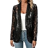 Women's Lace Blazer Open Front Sheer Mesh Blazer Coats Elegant Long Sleeve Casual Lightweight Dressy Summer Jacket