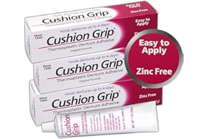Cushion Grip Thermoplastic Denture Adhesive, 1 oz (Pack of 3) - Refits & Tightens Loose Dentures for Up to 4 Days, Long-Lasti
