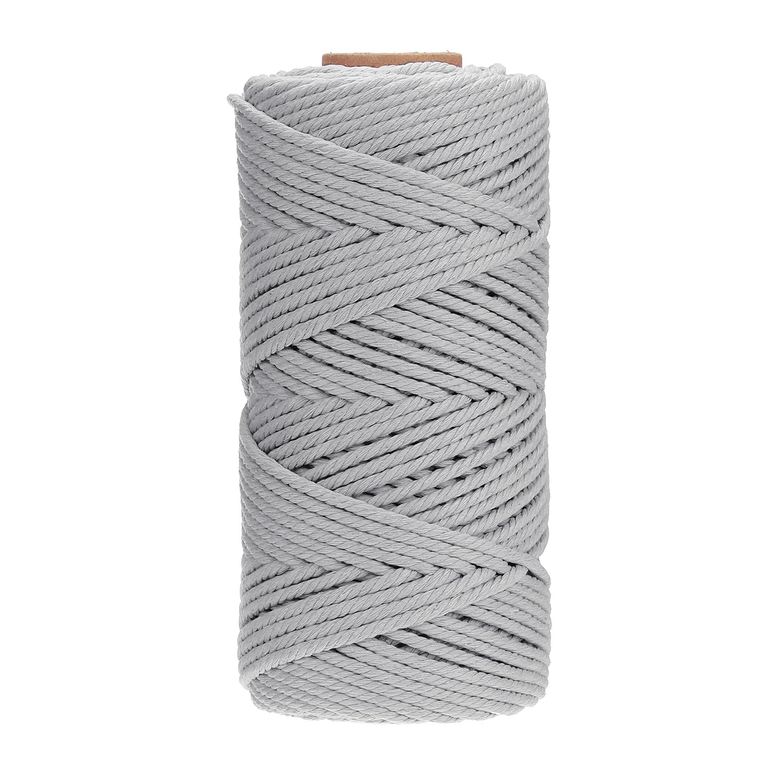 PATIKIL 3mm x 109 Yard Macrame Cord, Soft Cotton Colored Macrame Yarn String 4 Strand Twisted for Wall Hanging Plant Hanger Dreamcatcher DIY Knitting Supplies, Light Gray