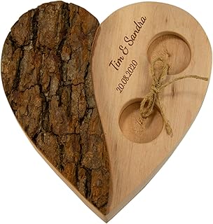 Holz Herz für Eheringe (personalisiert): Trauringe-Box mit Gravur - alternatives Ringkissen mit Namen und Datum graviert – Geschenkidee zur Hochzeit, Hochzeitsgeschenk Brautpaar