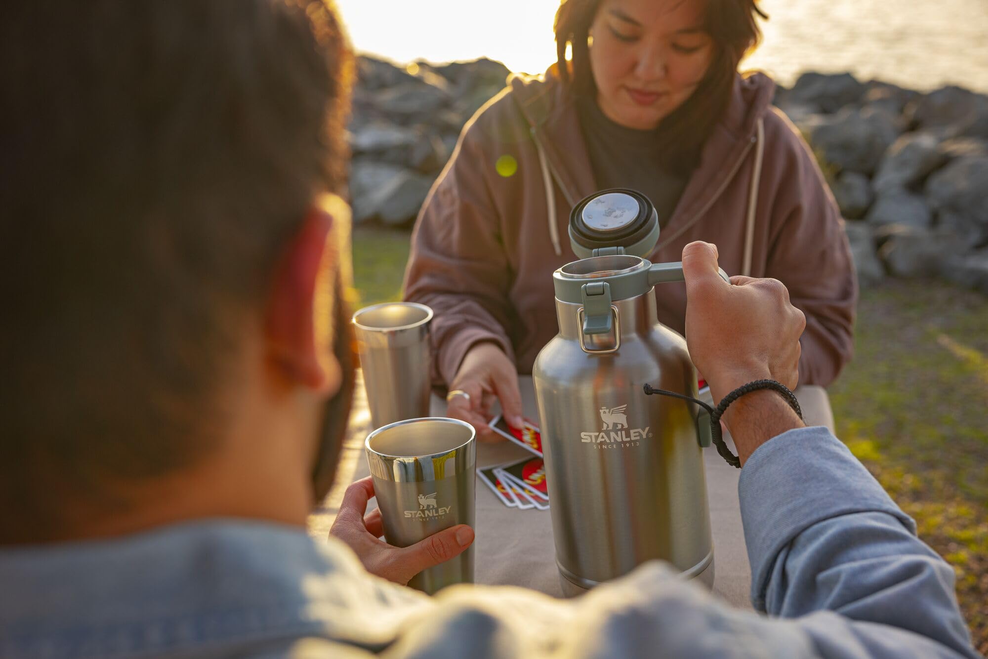 Stanley Classic Easy-Pour Growler 64 oz | Keeps Beer Cold or Coffee Hot | Leakproof Steel Lined Lid and Easy to Carry Handle | Insulated Stainless Steel | BPA-Free | Stainless Steel Shale