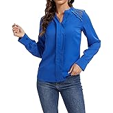 MAXTOOA Womens Long Sleeve Dressy Casual Shirts Lace V Neck Tops Business Office Blouses Fall Clothes Valentine's Day Gifts