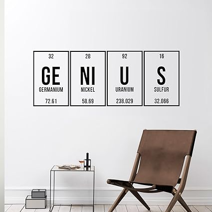 Removable Wall Art Vinyl Decal Genius Lettering 12 X 32 Inspirational Wall Art Decor Scientfic Educational Sticker Decals Periodic Table Of