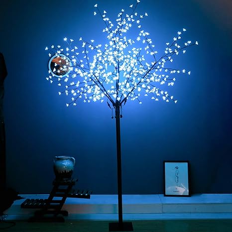 Snokip - Árbol de cerezo iluminado con luz LED de 8 pies y 600 flores