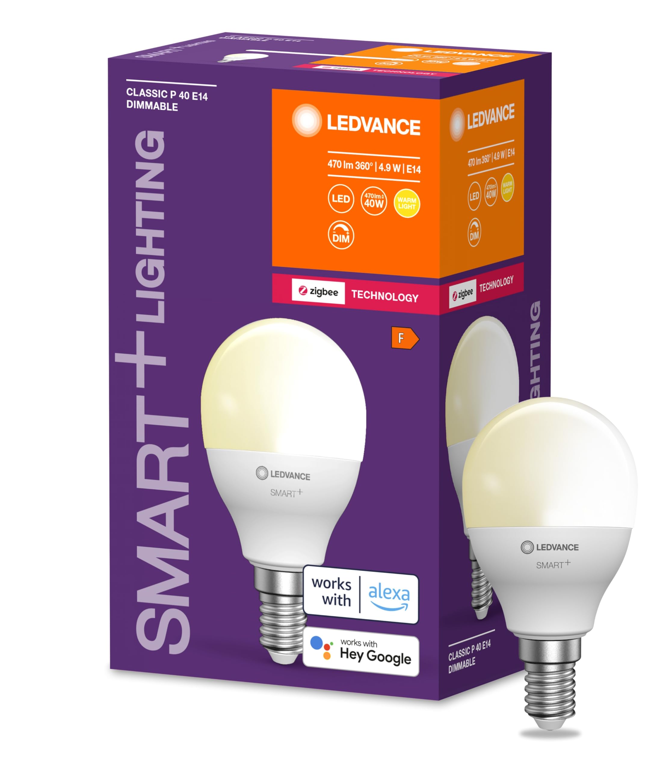 LEDVANCE Smart LED lamp with ZigBee Technology, E14-base matt Optics,Warm White (2700K), 470 Lumen, 40W-Replacement, Smart dimmable, 1-Pack