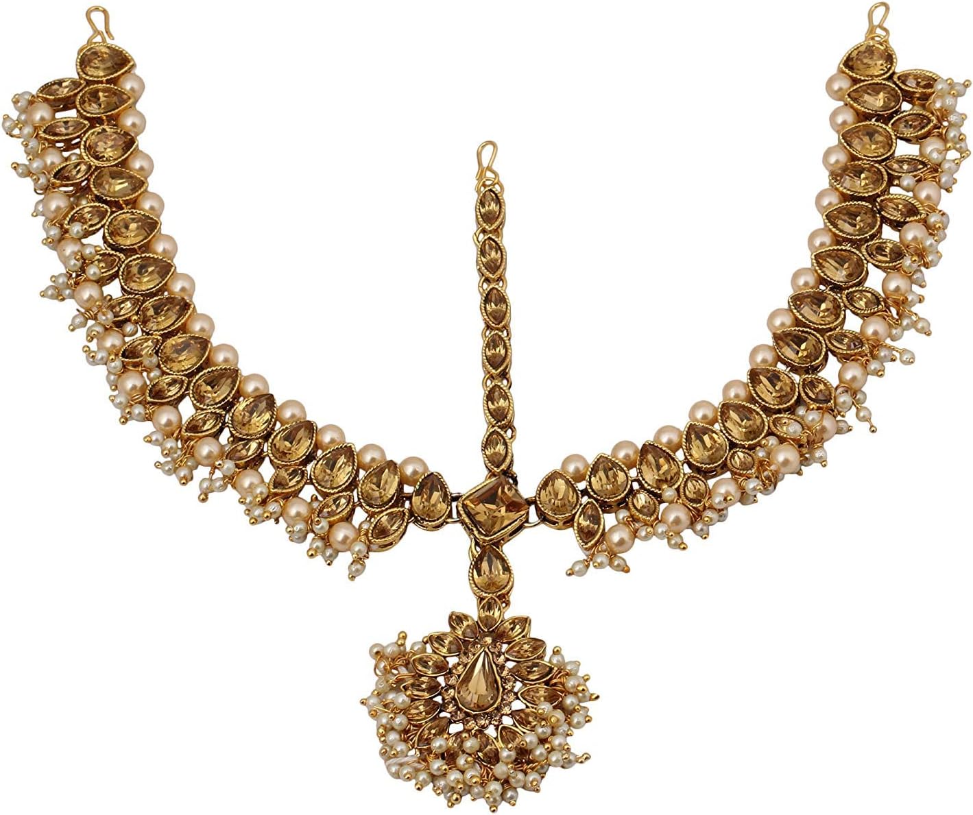 ZIKU JEWELRY Bollywood Wedding Bridal Matha Patti Mang Tika Kundan Pearl Bead Fashion Jewelry