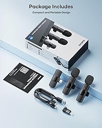 2 Pack Wireless Lavalier Microphone for iPhone iPad