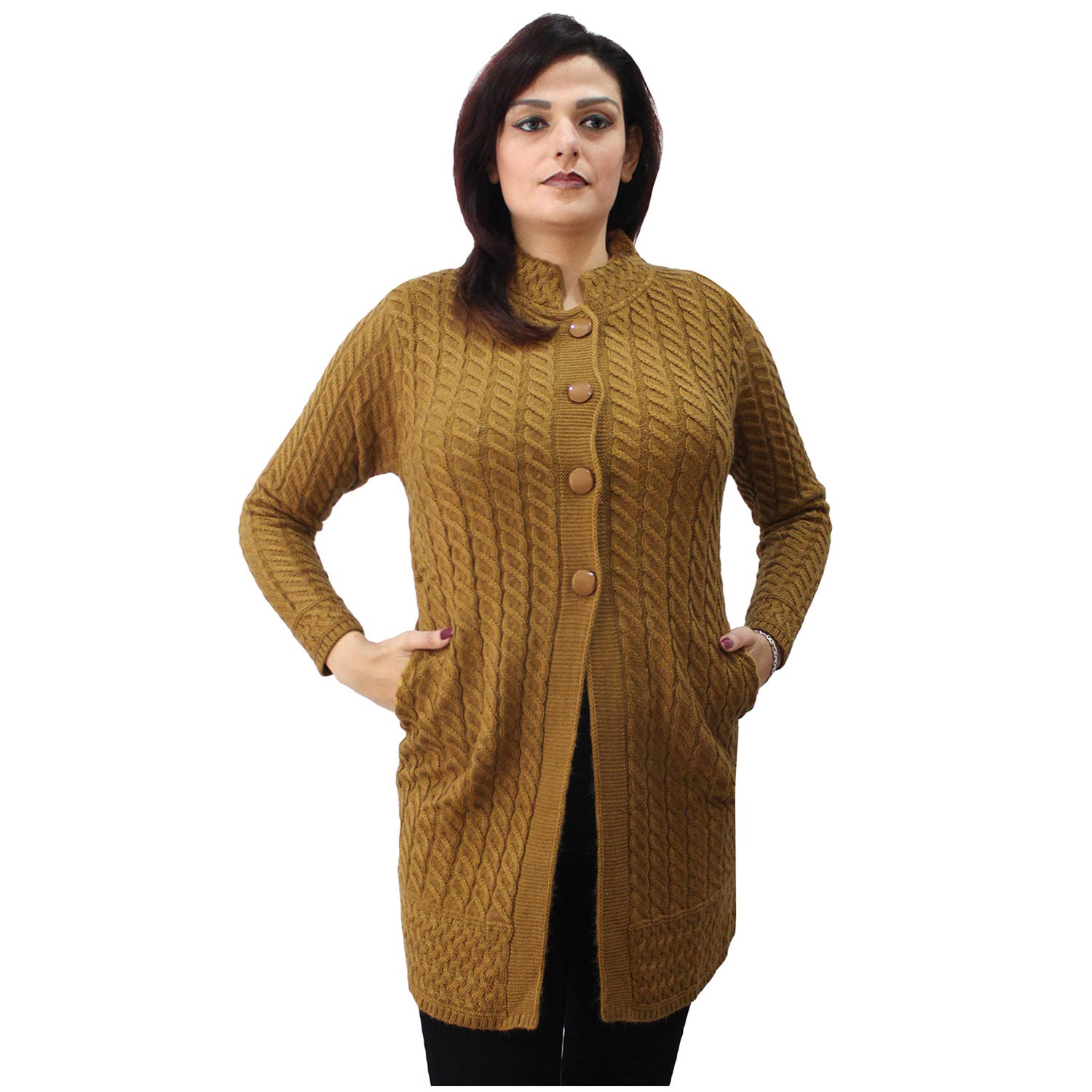 hautemoda women's woollen buttoned long cardigan with pockets (ad04wp2601_purple)