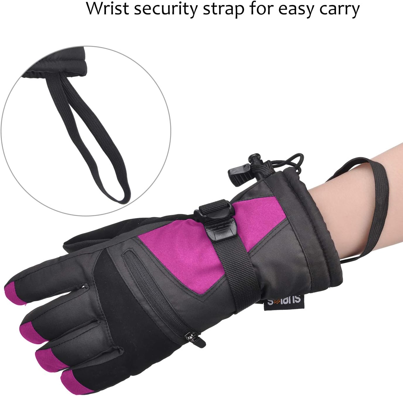 Ski Gloves, Winter Warm Cozy 3M Thinsulate Outdoor Windproof Snowboard Gloves for Women, Youth, Kid, Skiing, Snowboarding, Motorcycling, Shoveling, with Pocket & Wrist Leashes : Sports & Outdoors