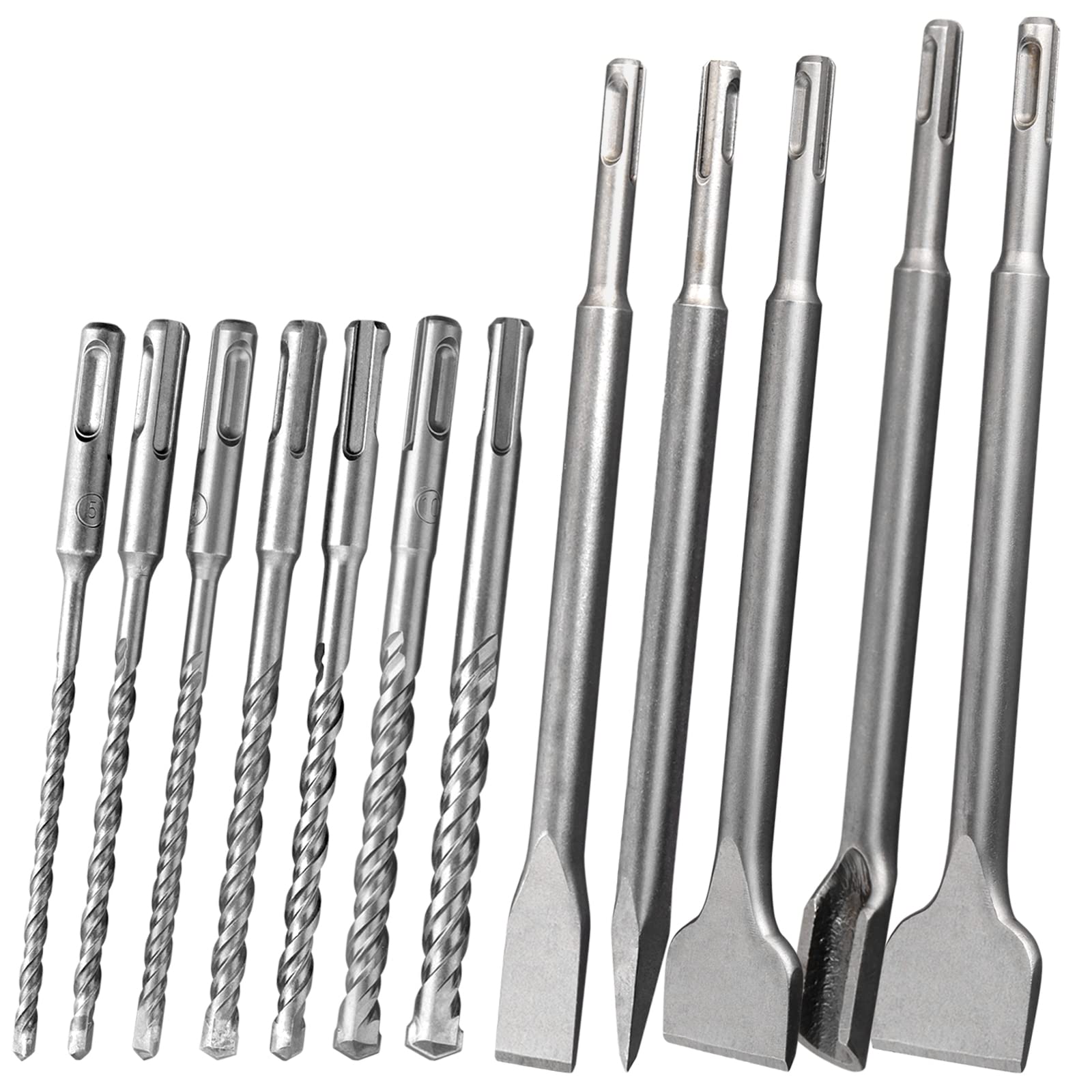 AMTOVL 12PCS SDS Plus Chisel Set and Rotary Hammer Drill Bits for Commercial Use, Ceramics, Floor Tiles