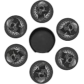 Black Skull Mandala Leather Drink Coasters Set of 6 with Holder Round Cup Coaster for Table Decor