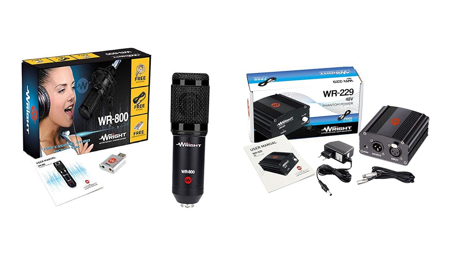 Wright WR 800 Condenser Microphone with Phantom Power Supply (Black