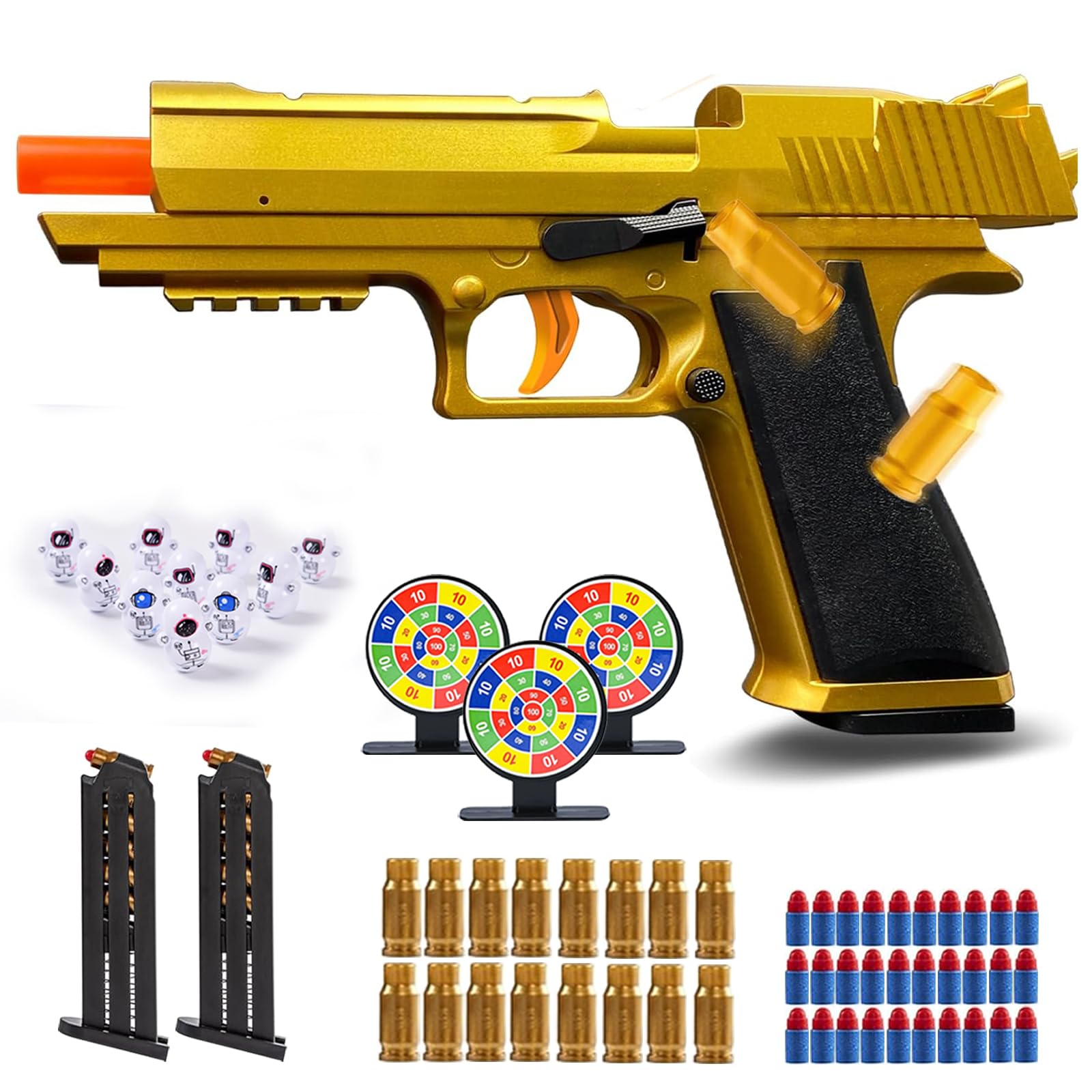 Toy Gun Soft Bullets Fully Automatic Reloading Rebound Shell Ejecting Shooting Games Toy Pistol Education Model Toys Soft Foam Blaster Gift for Kids Boys Girls Ages 6+(Gold)