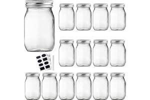 Accguan 16oz Glass Mason Jars with Regular Airtight Lids Ideal for Jam,Honey,Shower/Wedding Favors, Clear, 15 pack