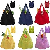 Jowgut 6 Pieces Magic Stretch Bags, Large Capacity Pleated Expandable Shopping Bags, Reusable Foldable Grocery Tote Portable for Shopping, Travel, Groceries, Work, Picnics