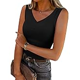 Chulianyouhuo Womens Sleeveless V Neck Ribbed Knit Tank Tops Summer Slim Fitted Casual Tee Shirts Basic Top 2026