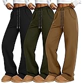 Oakgarden 3 Pack Women's Barrel Leg Pants High Waisted Baggy Lounge Pants Drawstring Wide Leg Sweatpants Joggers with Pockets