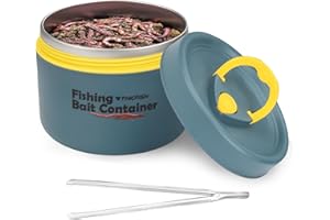 THKFISH Fishing Bait Container, Stainless Steel Insulated Live Bait Storage, Worm Bait Holder, Bait Storage Box, Nightcrawler Box, Bait Bucket to Keeps Bait Fresh and Alive