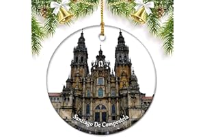 UMSUFA Spain Santiago De Compostela Christmas Ornaments for Tree Ceramic Pendant Double Sided Ornament Decor Xmas Gifts Porcelain Travel Souvenirs
