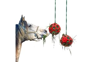 Besimple 2 Pack Horse Treat Ball Hay Feeder Toy, Goat Feeder Ball Hanging Feeding Toy for Horse Goat Sheep Relieve Stress(Red)