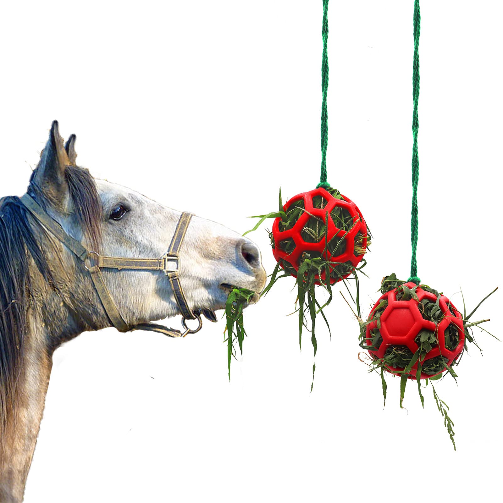 2 Pack Horse Treat Ball Hay Feeder Toy, Goat Feeder Ball Hanging Feeding Toy for Horse Goat Sheep Relieve Stress — image 1