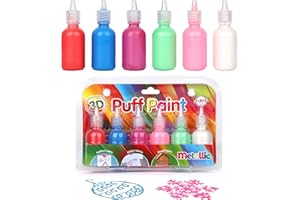 Playkidiz Puff Paint, 6 Pack 3-D Fabric Paint, Metallic Colors, Permanent Non-toxic Paint Set for Kids, Ages 3+