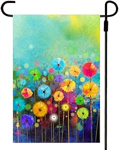Yileqi Watercolor Abstract Floral Flower Garden Flag Double Sided Painting on Soft Color Flowers Flag, Burlap Small Yard Flag Spring Summer Outdoor Decoration 12.5 x 18 inches