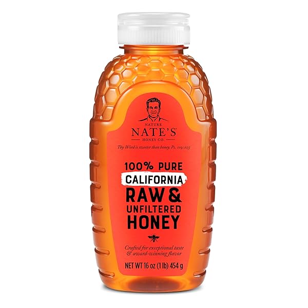 NATE’S CALIFORNIA 100% PURE, RAW & UNFILTERED HONEY – 16 OZ. SQUEEZE BOTTLE – ALL-NATURAL SWEETENER