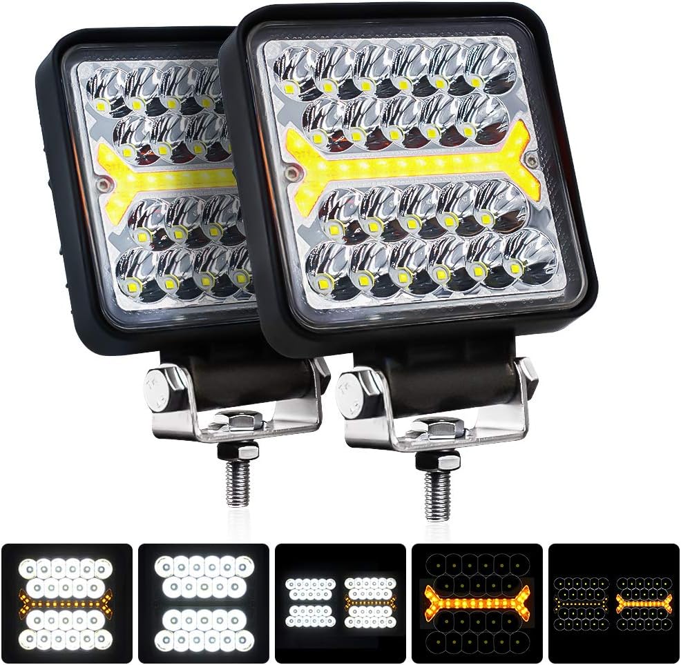 Hikari 2020 New, Square Spot Flood Warning LED Bar 2PCS 4 Inch, 5 Light Modes, 16000LM Top Chips, Driving Fog Backup Work Off Road Bumper for Pickup Trucks Jeep Ford ATV UTV SUV Boat: Automotive