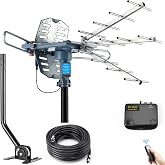 PBD Amplified Digital Outdoor TV Antenna, 360&deg; Remote Direction Control | High-Gain Long-Range UHF/VHF HDTV Reception for Local Channels, 40ft RG6 Cable, Mounting Pole, Dual TV Outputs, 4K/1080P