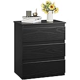Bamjoy Black Nightstand with 3 Drawers, Beside Table with Drawers for Bedroom, Small Side Table Storage Cabinet 3 Drawer Night Stand for Home Office, 18.0W x 14.0D x 24.8H Inches