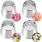 4 PCS Stainless Steel Extra Large Russian Piping Tips Set | 3D Flower Tips for Cake Decorating, Flower Shaped Frosting Nozzle Kit for Wedding Birthday Cakes Cupcakes Cookies Baker